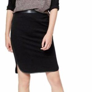 LOFT Black Ponte Pencil Skirt Faux Leather Trim
